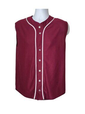 A4 Mens S Sleeveless Baseball Jersey Maroon Button-Up Mesh Athletic Sporty Vtg